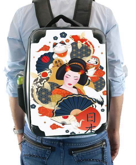 Sac à dos pour Japanese geisha surrounded with colorful carps