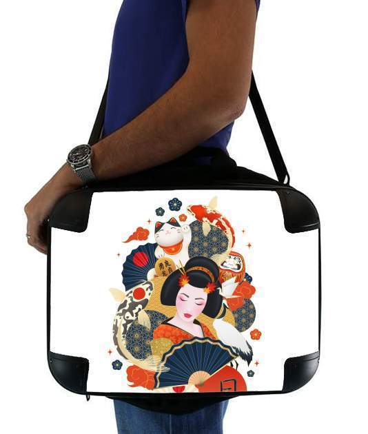 Sacoche Ordinateur 15" pour Japanese geisha surrounded with colorful carps