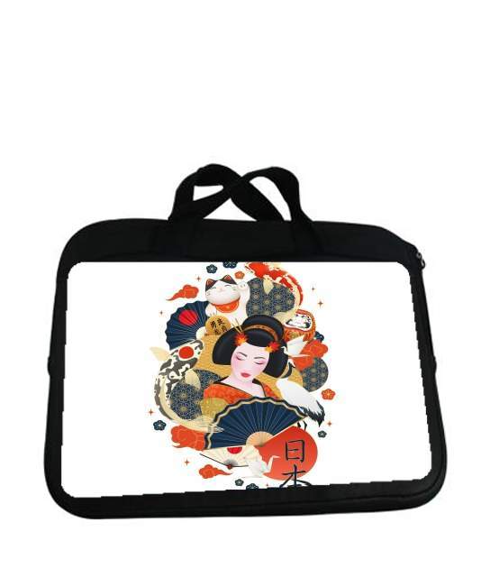 Housse pour tablette avec poignet pour Japanese geisha surrounded with colorful carps