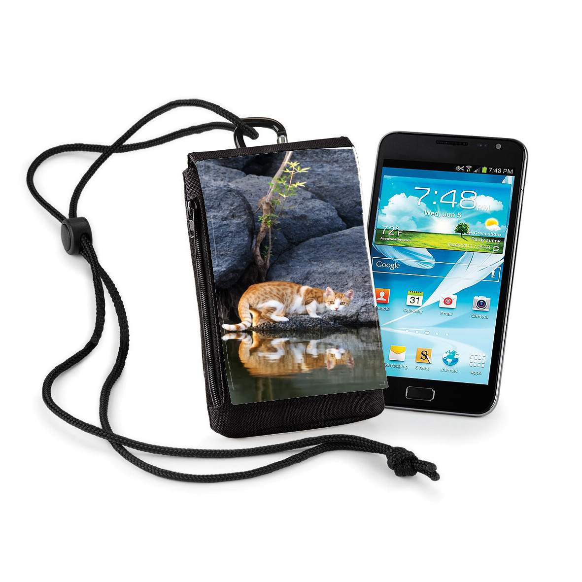 Pochette de téléphone - Taille XL pour  Reflet chat dans l'eau d'un étang 