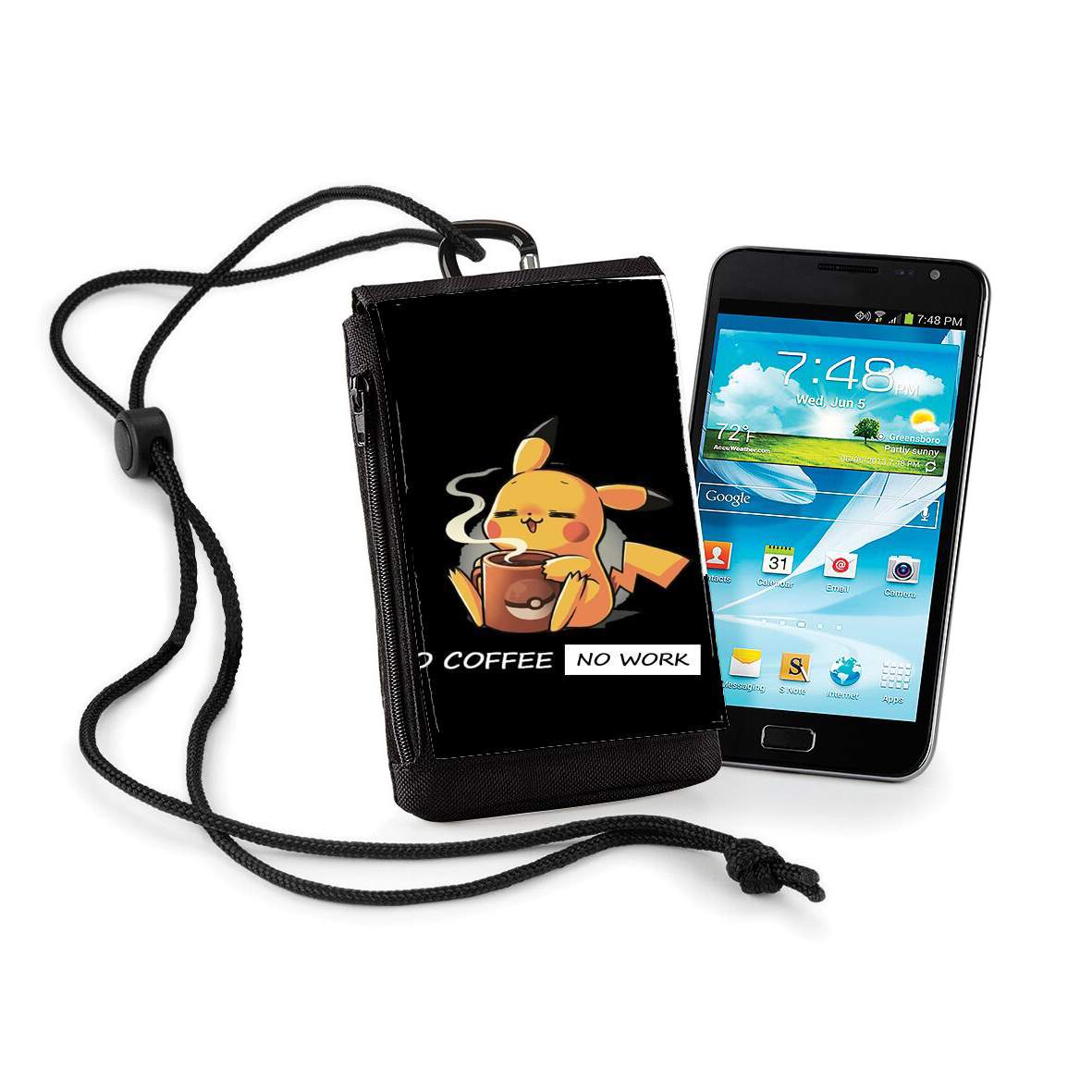 Pochette de téléphone - Taille XL pour Pikachu Coffee Addict