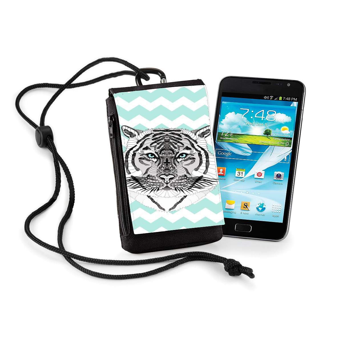 Pochette de téléphone - Taille XL pour Tigre sur chevron