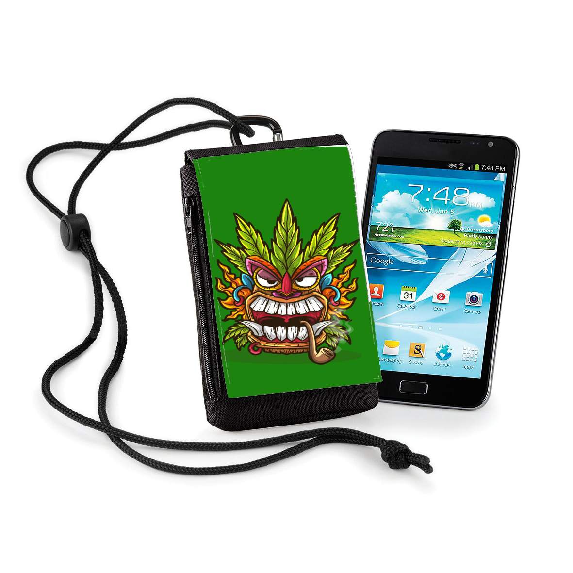 Pochette de téléphone - Taille XL pour Tiki mask cannabis weed smoking