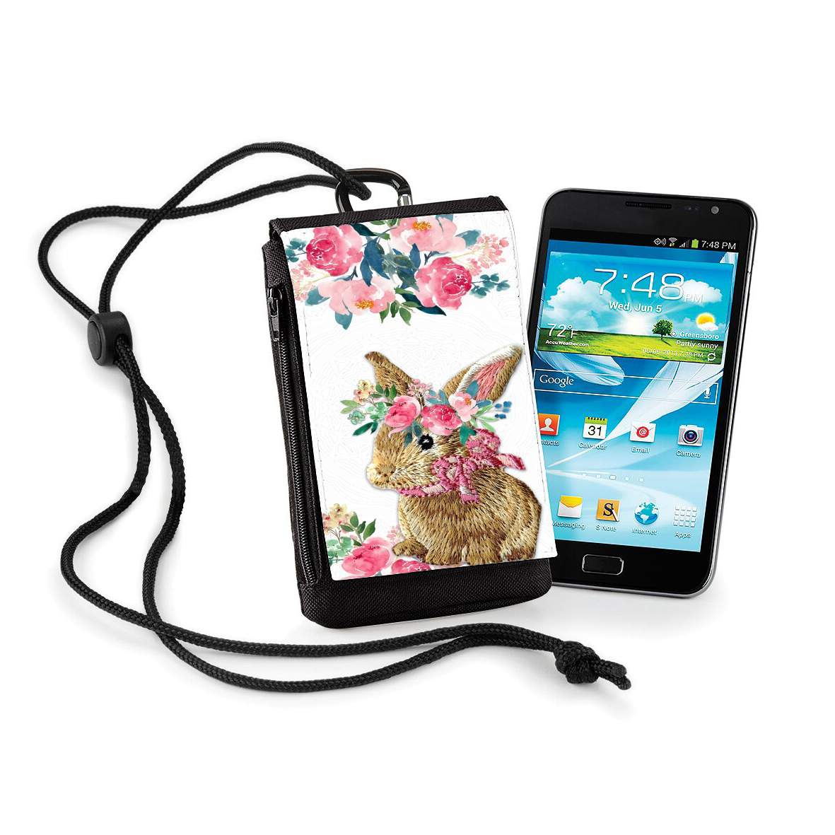 Pochette de téléphone - Taille normal pour Flower Friends bunny Lace Lapin