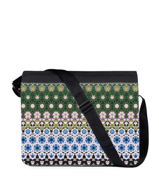 Sac bandoulière - besace pour Abstract ethnic floral stripe pattern white blue green