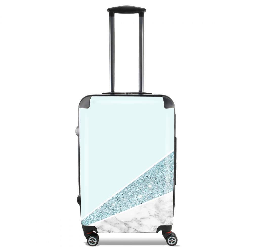 Valise bagage Cabine pour Initiale Marble and Glitter Blue