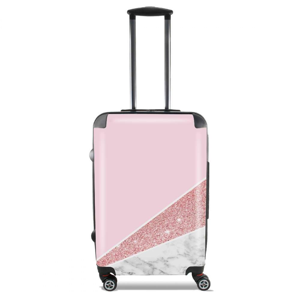Valise bagage Cabine pour Initiale Marble and Glitter Pink