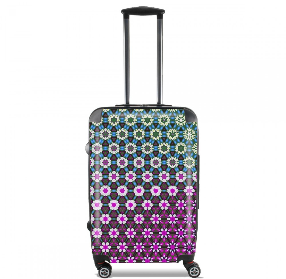 Valise trolley bagage L pour Abstract bright floral geometric pattern teal pink white