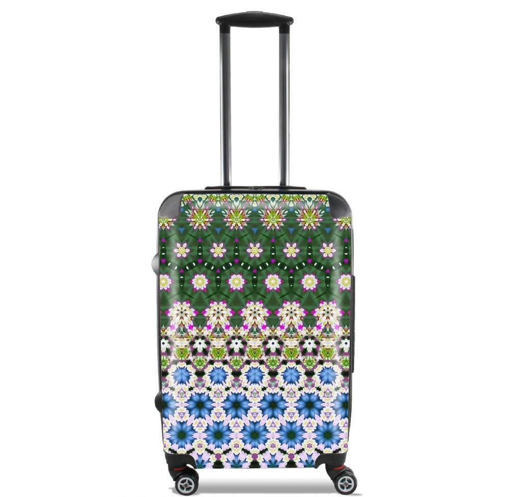 Valise trolley bagage L pour Abstract ethnic floral stripe pattern white blue green