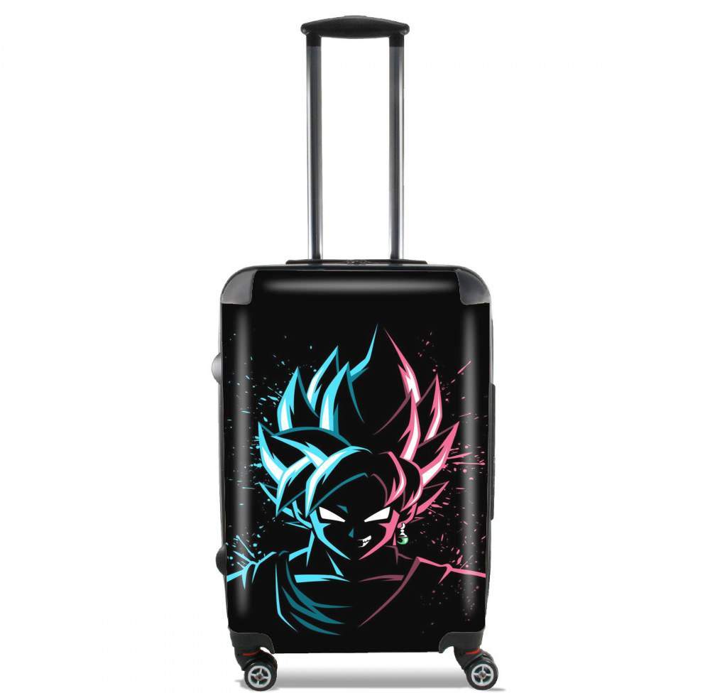 Valise trolley bagage L pour Black Goku Face Art Blue and pink hair