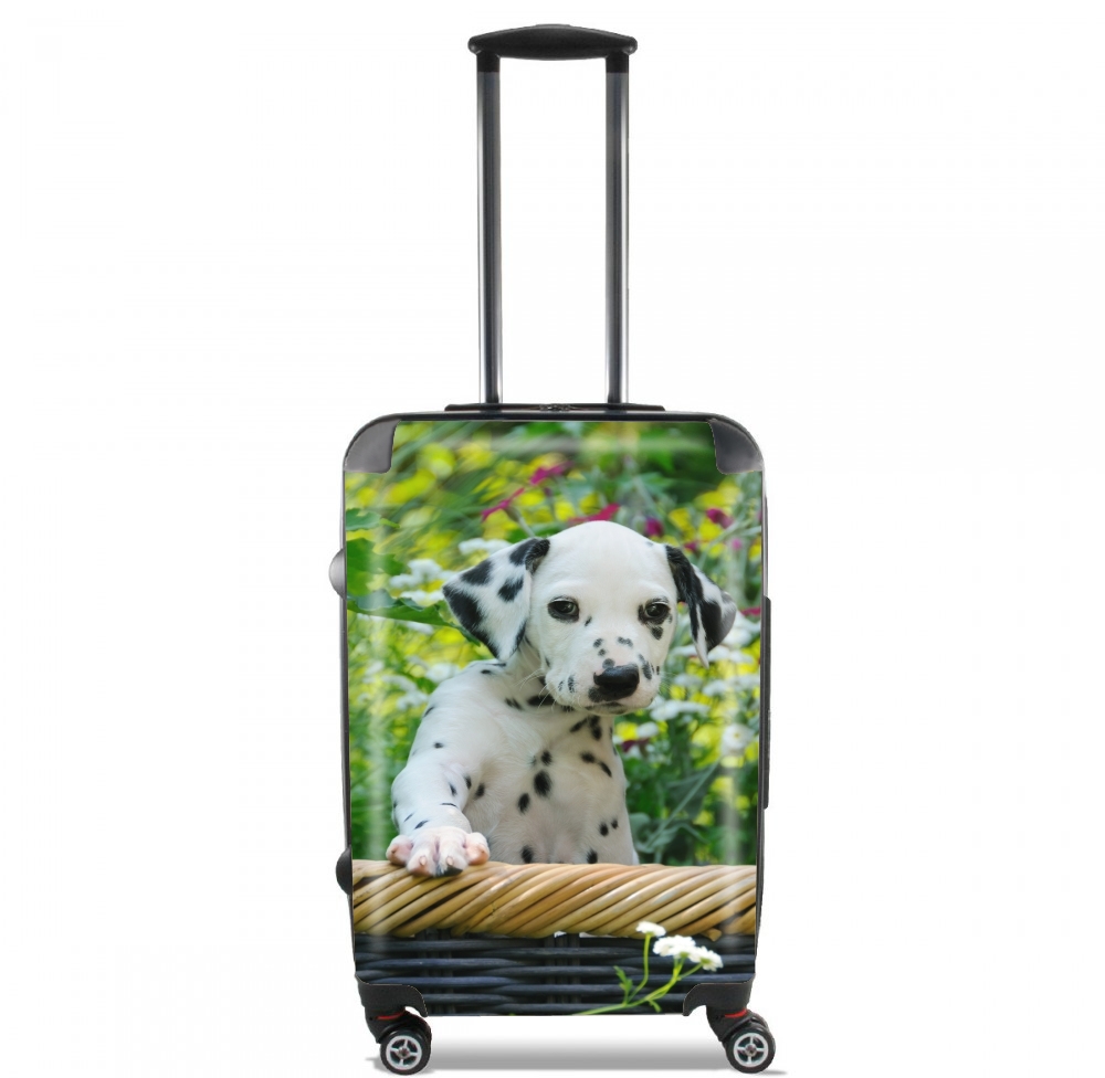 Valise trolley bagage L pour chiot dalmatien dans un panier
