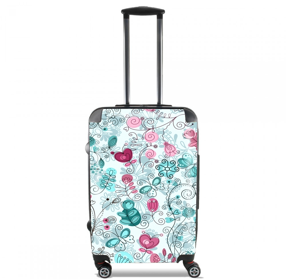 Valise trolley bagage L pour doodle flowers and butterflies