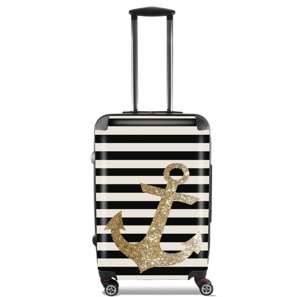 Valise trolley bagage L pour gold glitter anchor in black