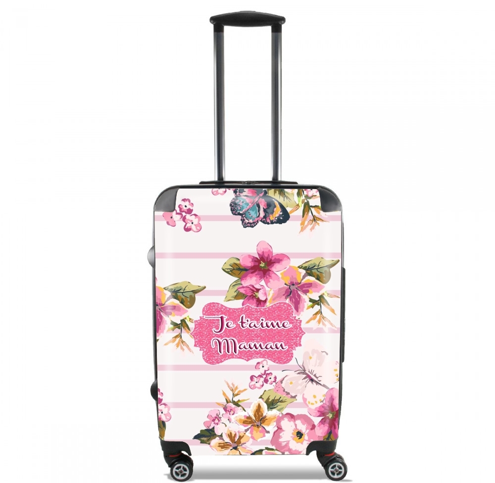 Valise trolley bagage L pour Pink floral Marinière - Je t'aime Maman
