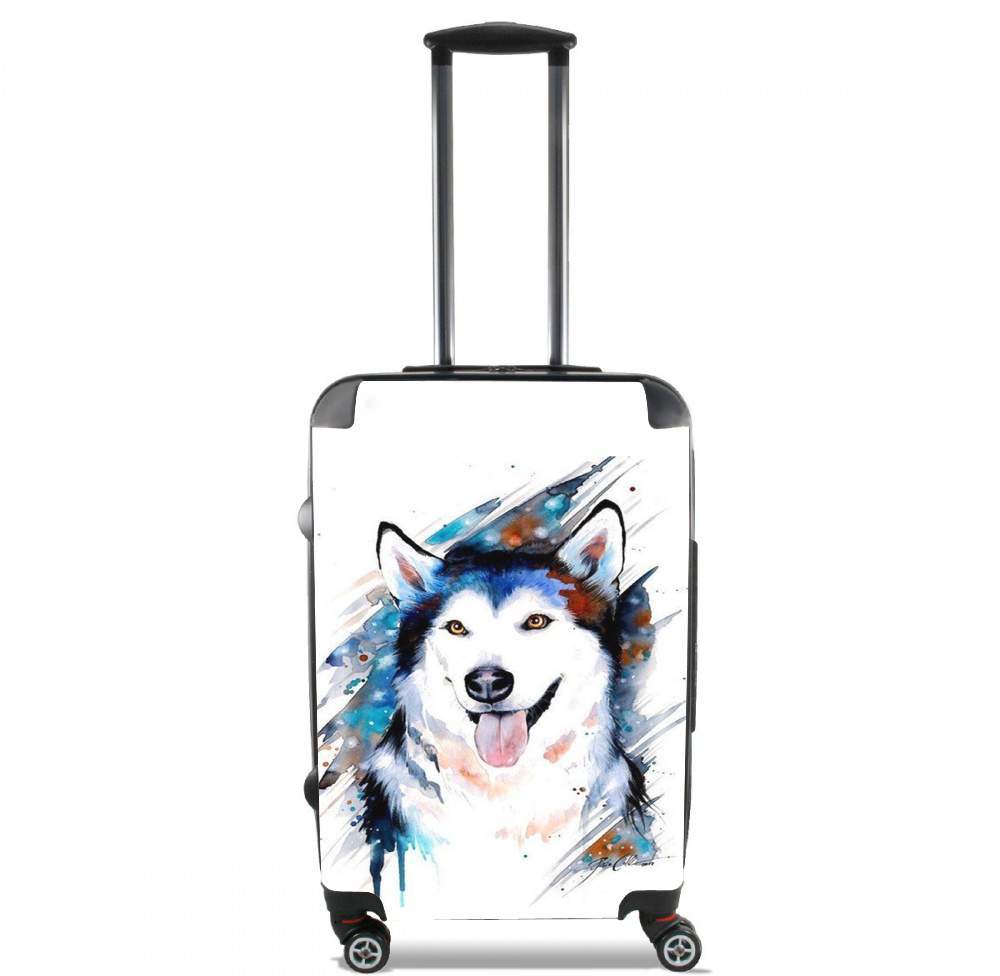 Valise trolley bagage L pour Siberian husky watercolor