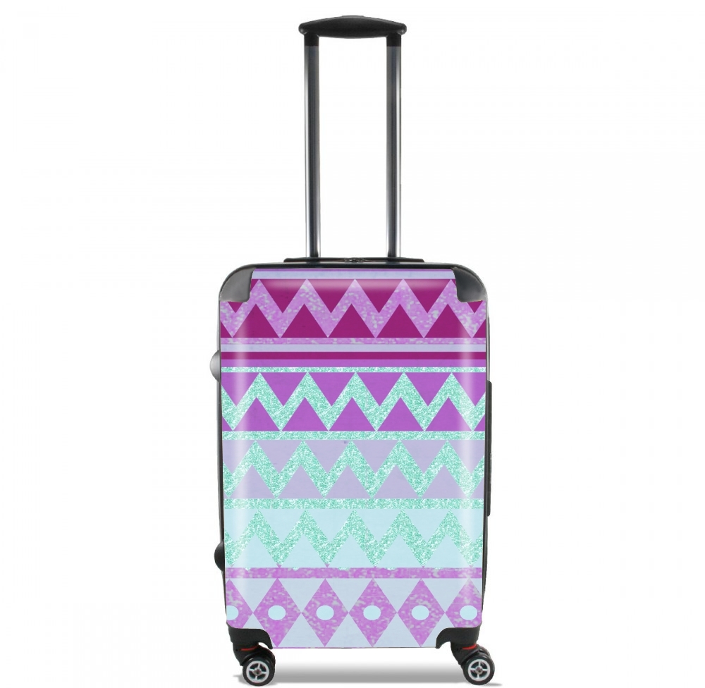 Valise trolley bagage L pour Tribal Chevron in pink and mint glitter