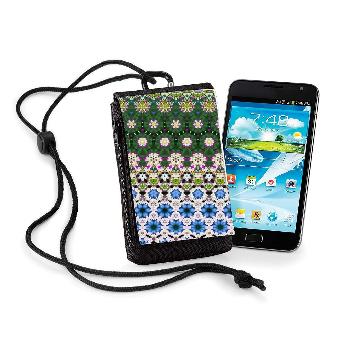 Pochette de téléphone - Taille XL pour Abstract ethnic floral stripe pattern white blue green