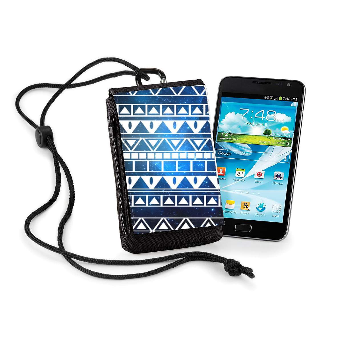 Pochette de téléphone - Taille XL pour Aztec Tribal ton bleu