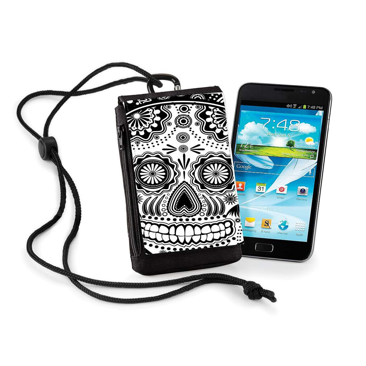 Pochette de téléphone - Taille XL pour black and white sugar skull