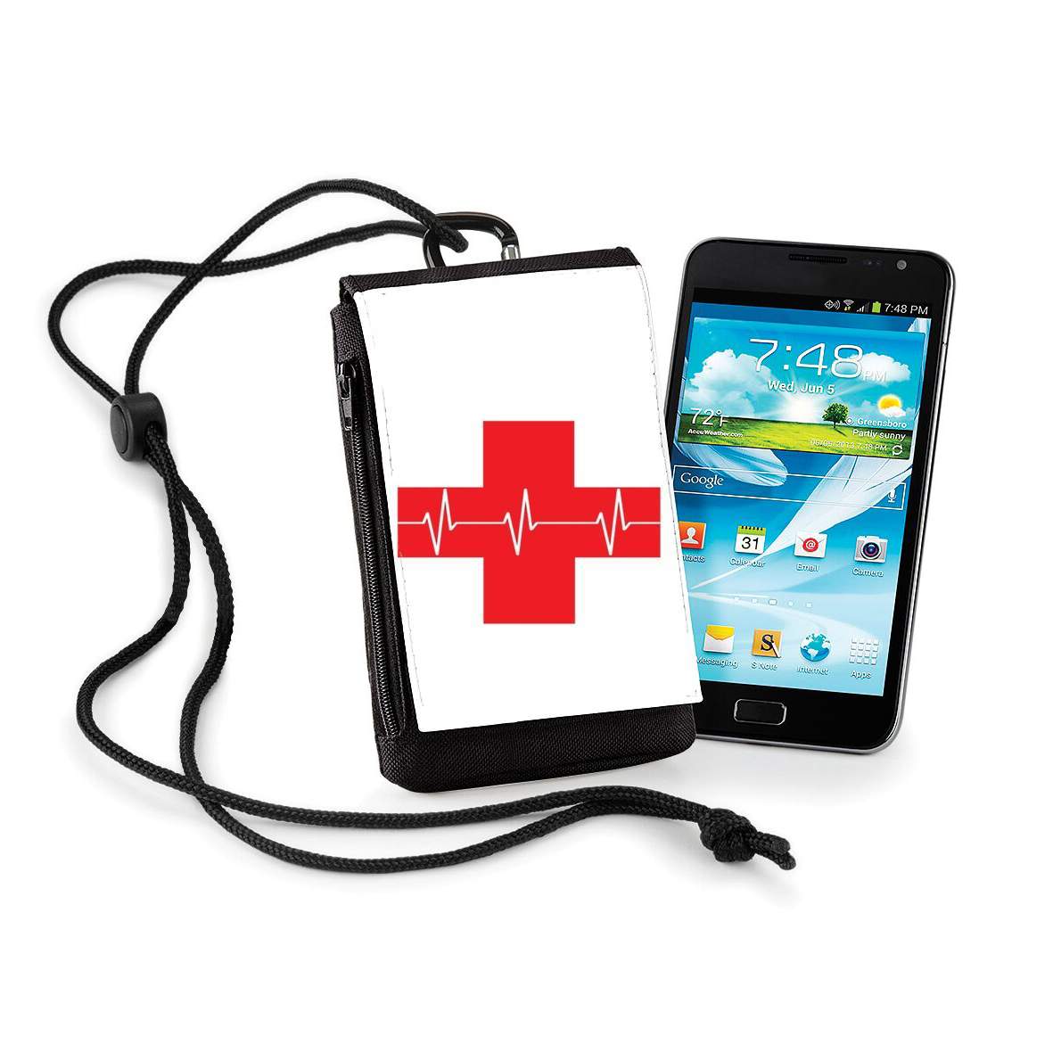Pochette de téléphone - Taille XL pour Croix de secourisme EKG Heartbeat