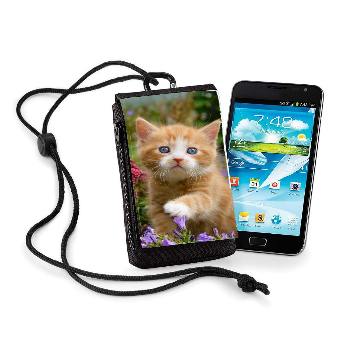 Pochette de téléphone - Taille XL pour Bébé chaton mignon marbré rouge dans le jardin