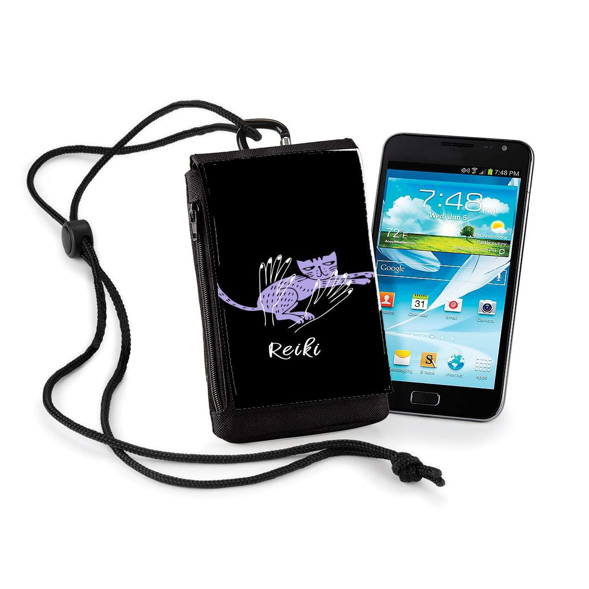 Pochette de téléphone - Taille XL pour Reiki Animal chat violet