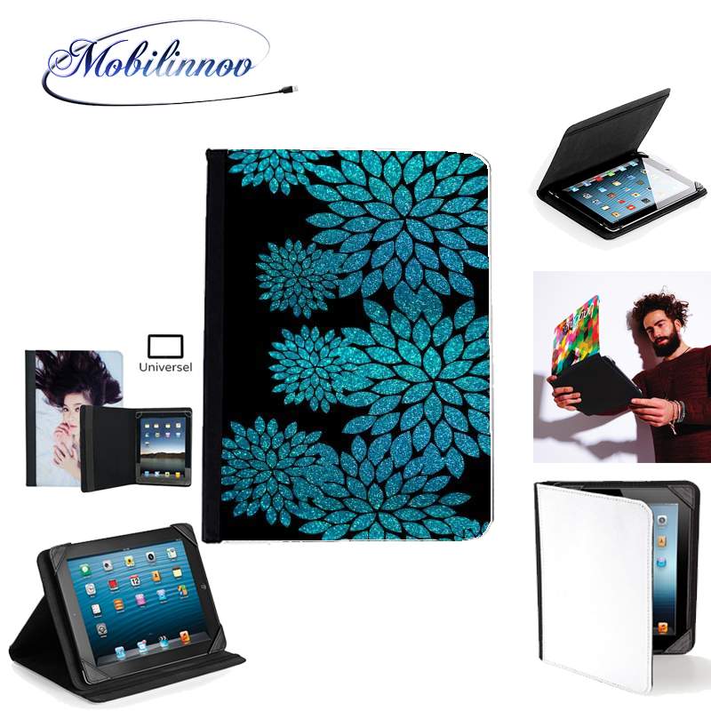 Étui Universel Tablette 7 pouces pour aqua glitter flowers on black