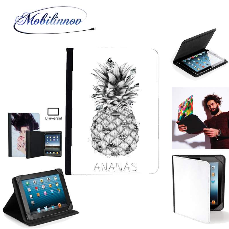 Étui Universel Tablette 7 pouces pour Ananas en noir et blanc