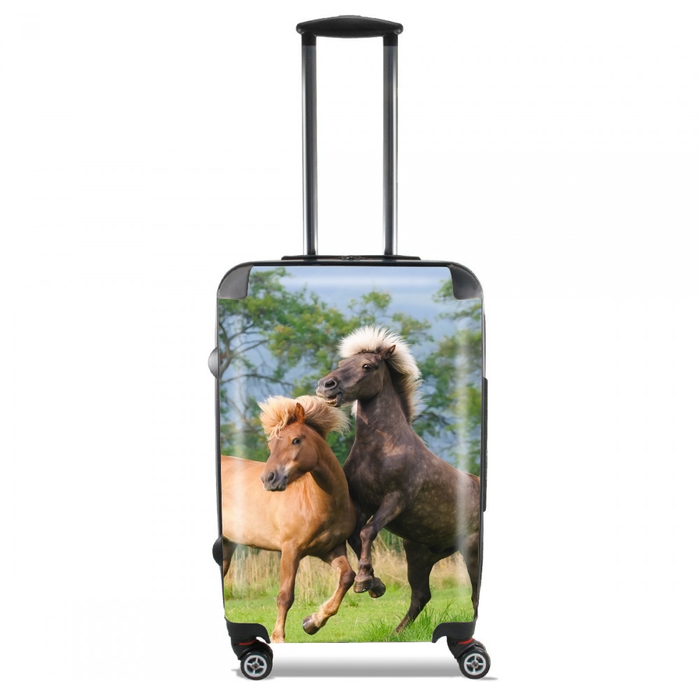 Valise trolley bagage L pour Deux chevaux islandais cabrés, jouent ensemble dans le pré
