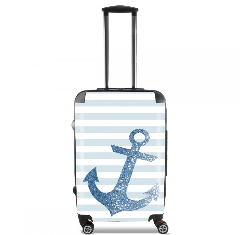 Valise trolley bagage XL pour Marinière ancre en bleu glitter