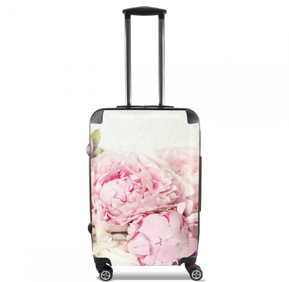Valise trolley bagage XL pour pivoines sur fond blanc
